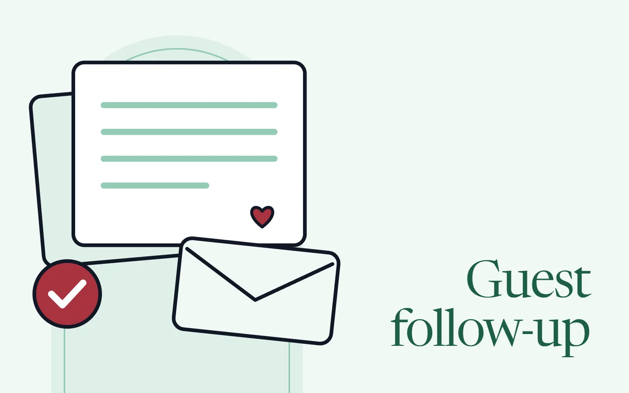 A handwritten note card on top of an envelope, with a check mark