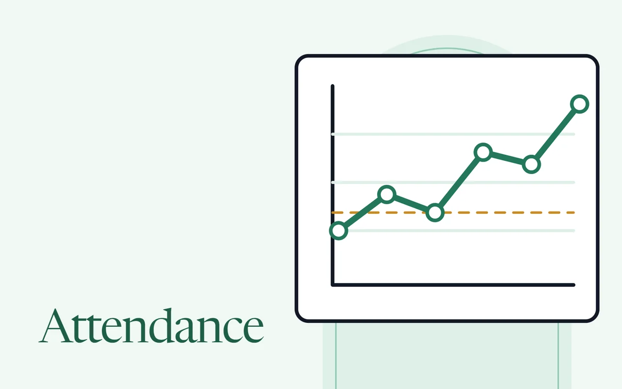 A line chart climbing over a dashed average line