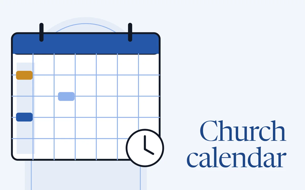 A week-by-week calendar with a clock