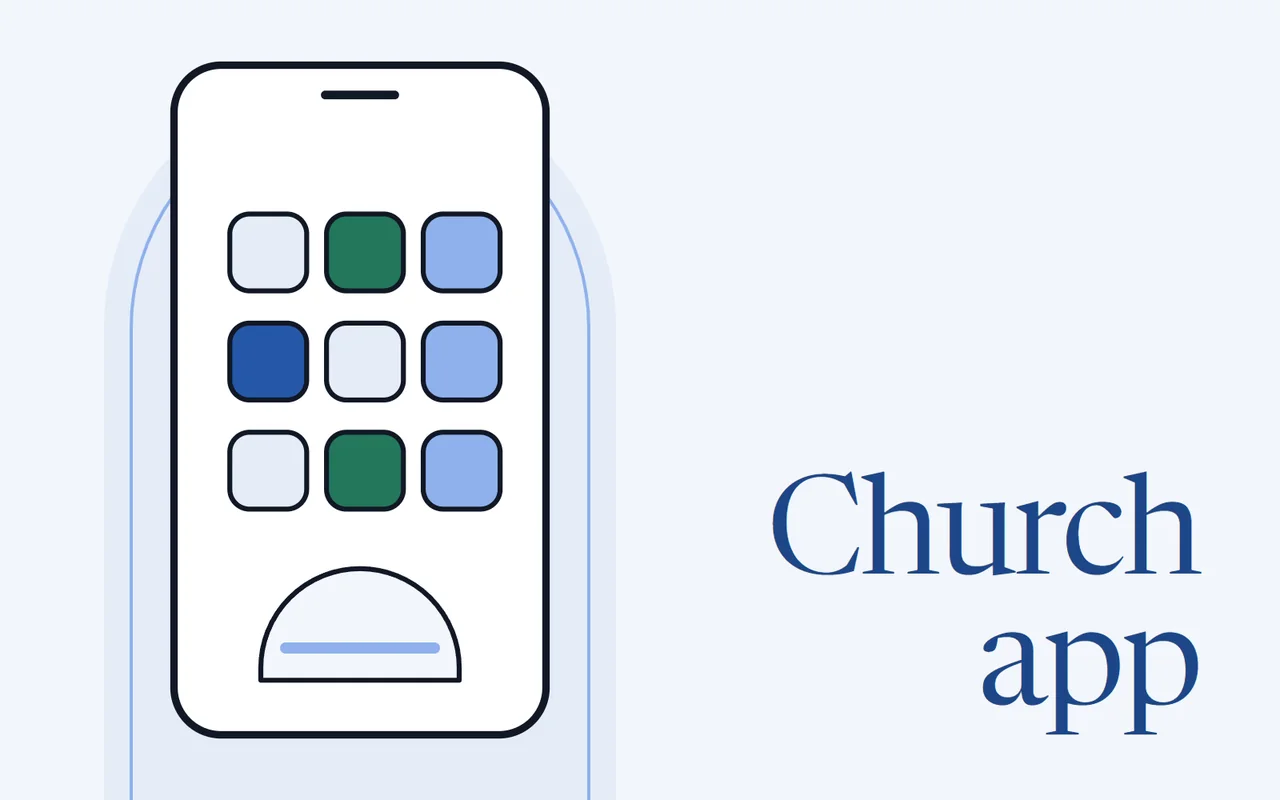 A phone showing a grid of app icons with an arched window icon