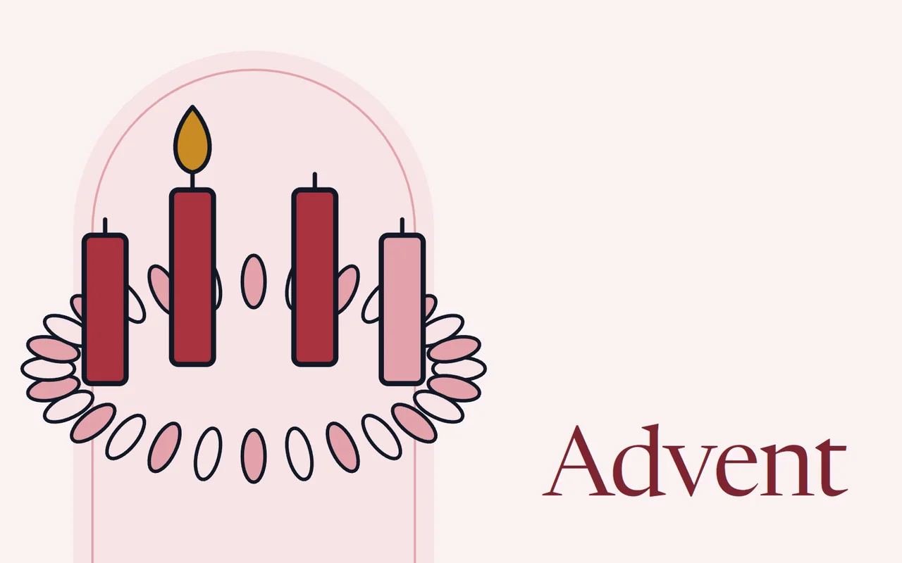 An Advent wreath with four candles, one of them lit