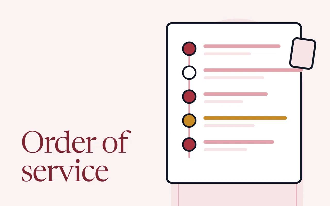 An order of service sheet with a timeline of five items